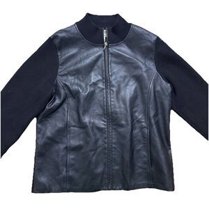 Pendleton Jacket Women’s Medium Black Leather Merino Wool Blend Full Zip Vtg 90s